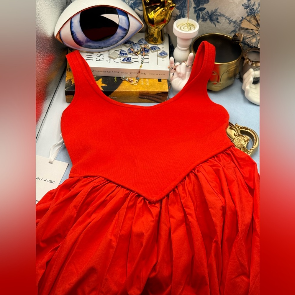 🆕 RONNY KOBO 🧿 NWT Verda Red Stretch Knit Dress, Poplin Skirt - Sz M (US6) - Picture 13 of 14